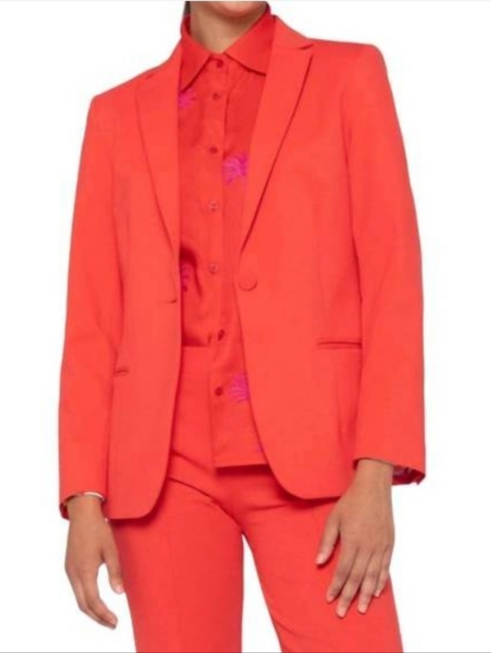 VILAGALLO Hannah Blazer in Coral with Stamp Print Lining Size 42 US SZ 10